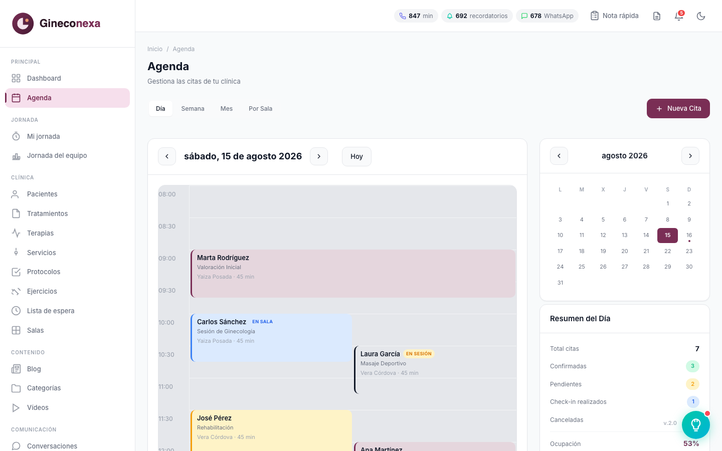 Agenda y recordatorios automáticos en Gineconexa